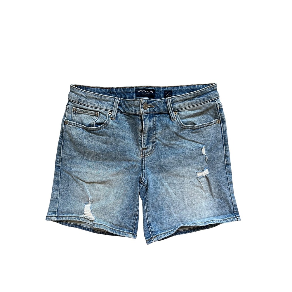 Lucky Brand The Roll Up Denim Shorts Distressed Medium Wash Size 6/28